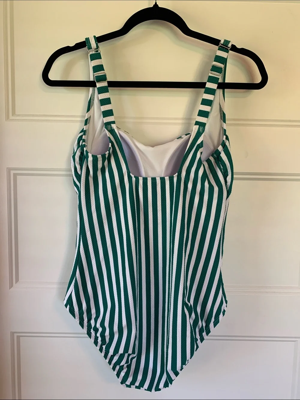 Time and Tru Green and White Striped One-Piece Swimsuit Size M